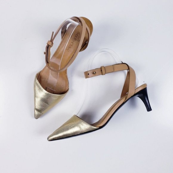 See By Chloe Shoes - See By Chloe Womens Gold Leather Stiletto Heel Ankle Strap Sandals Size US 6